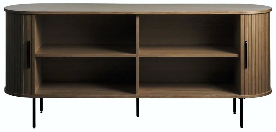 Barna komód tolóajtóval tölgyfa dekorral 180x76x45 cm Nola – Unique Furniture