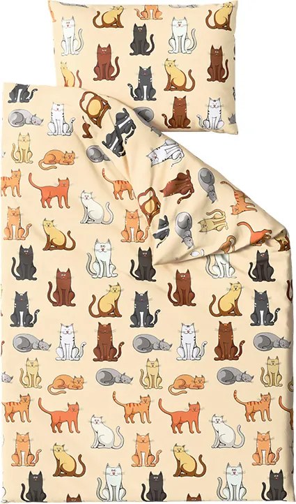Mikroplüss ágyneműhuzat COLORED CATS krémszínű Ágyneműhuzat mérete: 70 x 90 cm | 140 x 200 cm