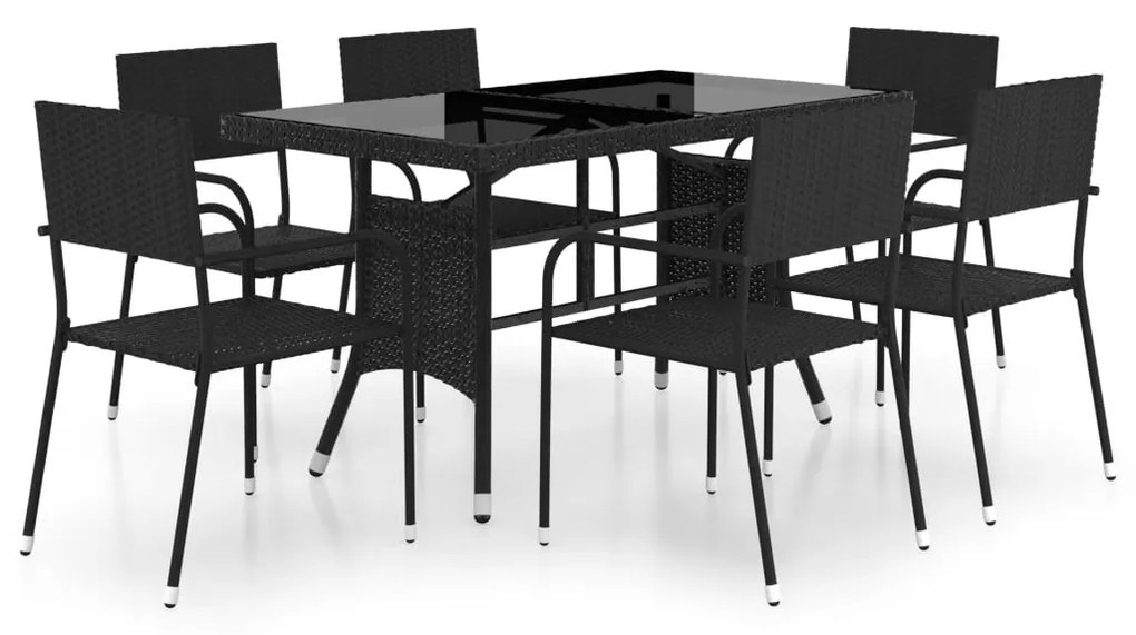7 részes fekete polyrattan kerti étkezőgarnitúra
