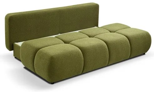 NUORO zöld, kihúzható háromszemélyes kanapé tárolórésszel