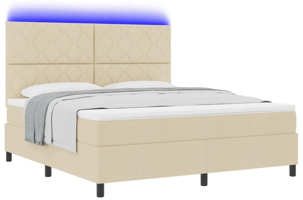 Rugós ágy matraccal és LED világítással krém színben - 180 x 200 cm