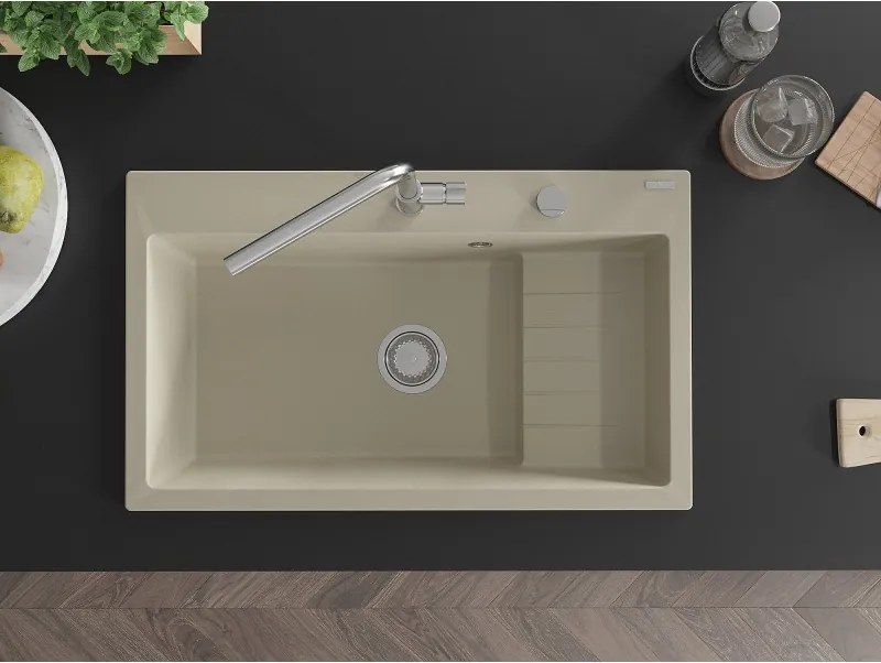 Mexen Omar gránit mosogató 1 rekeszes 800 x 480 mm, bézs, króm szifon - 6520801005-69