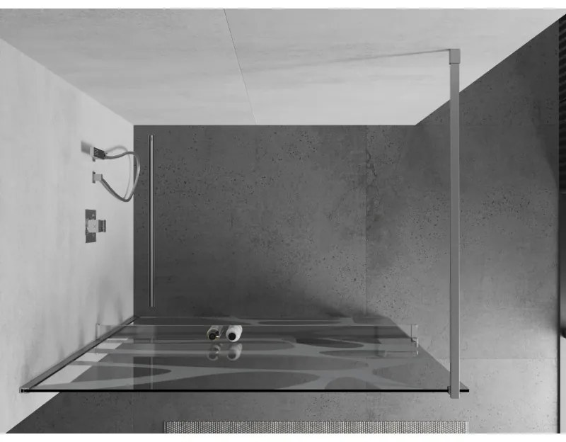 Mexen Kioto +, zuhany paraván polccal és törölközőtartóval 70 x 200 cm, 8mm átlátszó üvegmintás fehér, króm profil, 800-070-121-01-97