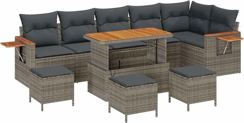 vidaXL Kerti Kanapé Szett párnával 12 pcs Szürke polirattan