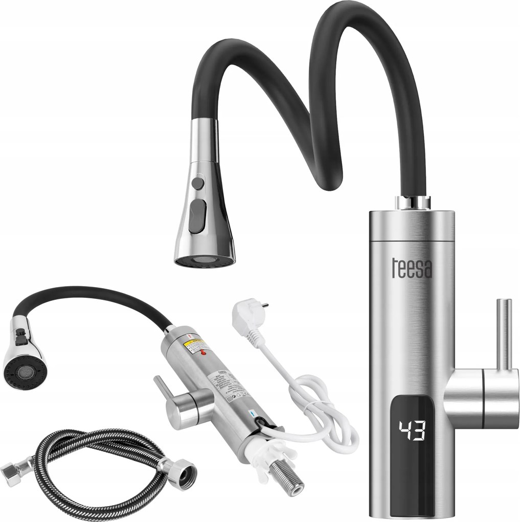 Átfolyós vízmelegítő csaptelep konyhai csaptelep flexibilis kifolyócsővel Teesa