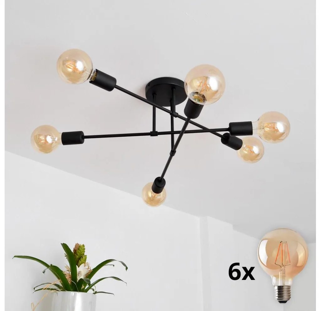 Helam LED Felületre szerelhető csillár CAMBRIDGE 6xE27/8W/230V fekete HE1115