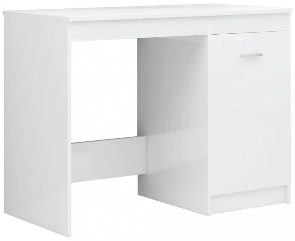 magasfényű fehér szerelt fa íróasztal 140 x 50 x 76 cm