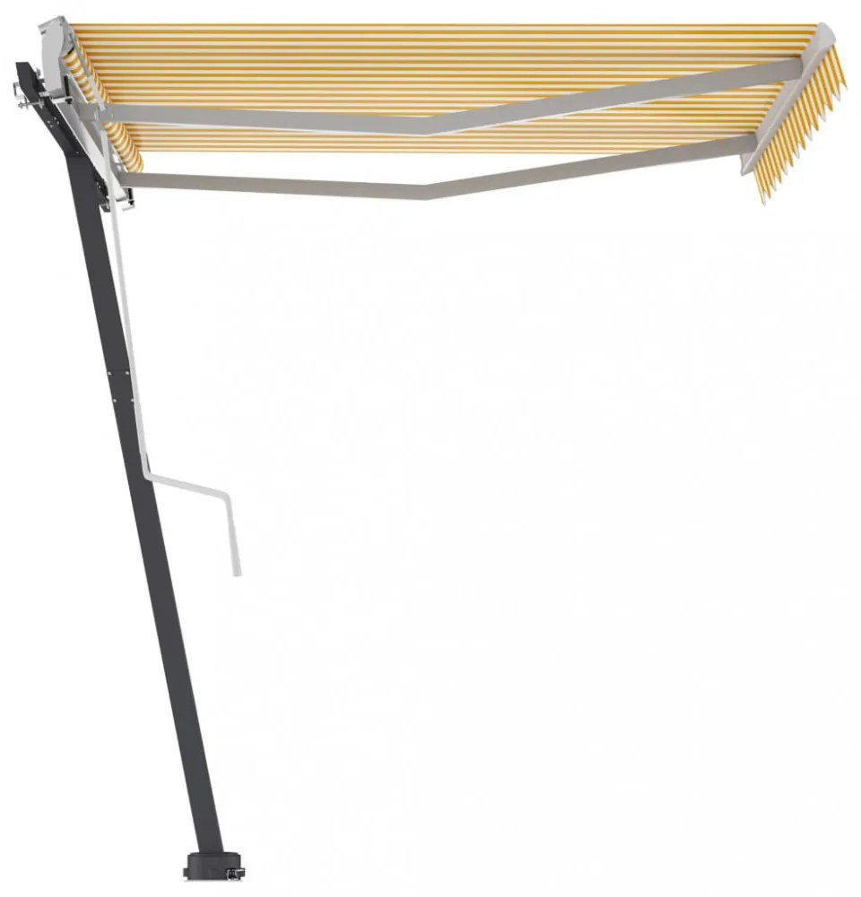 sárga-fehér kézzel kihúzható póznás napellenző 350 x 250 cm