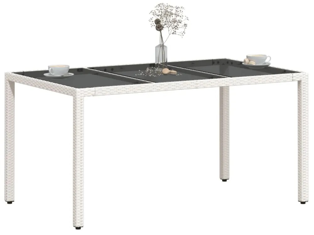 fehér polyrattan üveglapos kerti asztal 150 x 90 x 75 cm