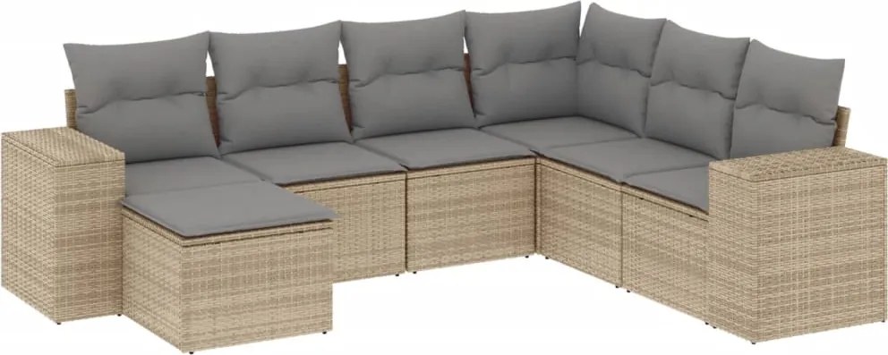 vidaXL 7 részes bézs polyrattan kerti ülőgarnitúra párnákkal