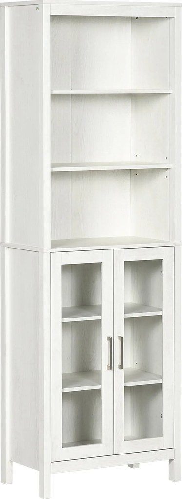 kleankin Magas Fürdőszobai Szekrény Üvegajtókkal és Nyitott Polcokkal 53x30x162 cm Fehér | Aosom
