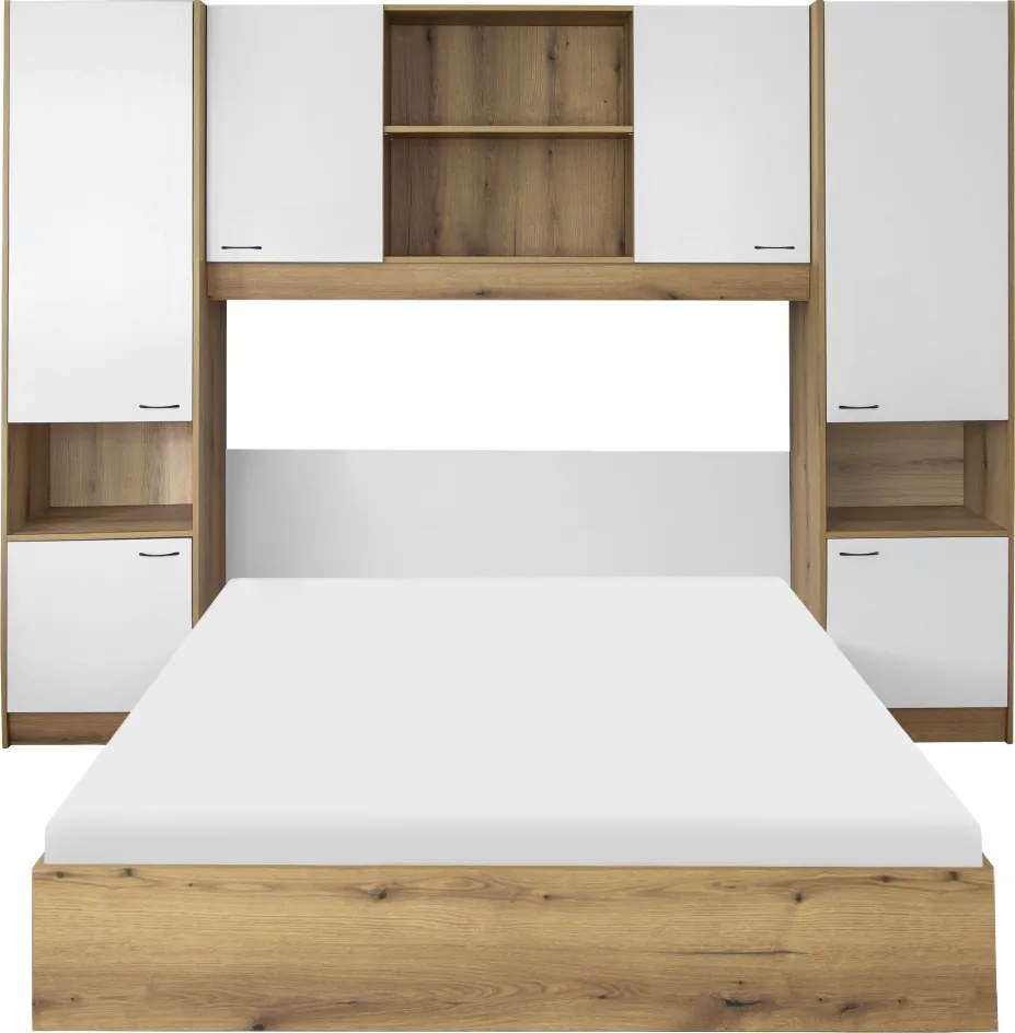 Ágy felépítménnyel, 160x200, fehér magasfényű HG, MILAGA
