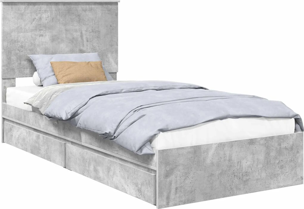 vidaXL Tárolós Ágy fejtámlával Beton Szürke 90 x 190 cm Faanyag