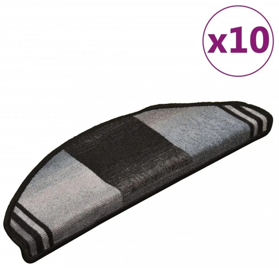 10 db fekete és szürke öntapadó lépcsőszőnyeg 65x21x4 cm