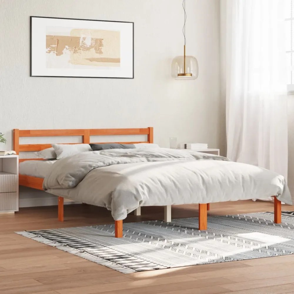 viaszbarna tömör fenyőfa ágy matrac nélkül 135 x 190 cm