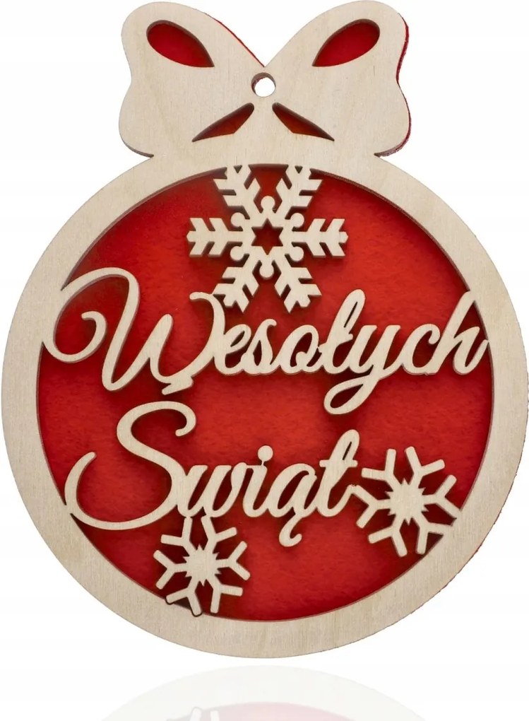Nagy piros karácsonyi gömb Fából Boldog Karácsonyt