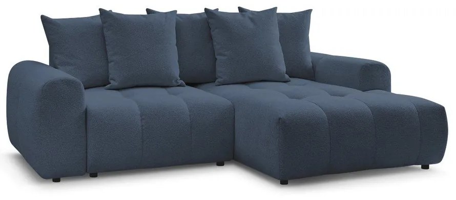 Kék zsenília kinyitható-tárolóhelyes sarokkanapé (jobb oldali-heverő résszel) Roxelane – Bobochic Paris