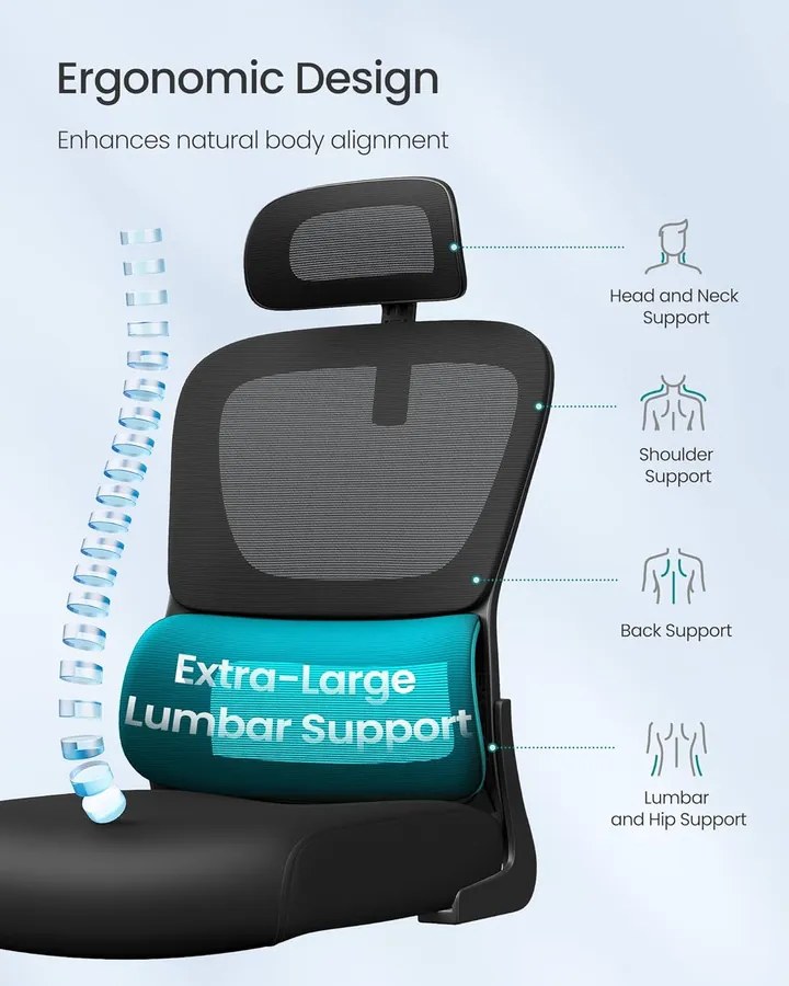 Irodai szék, ergonomikus hálós íróasztalszék, fekete