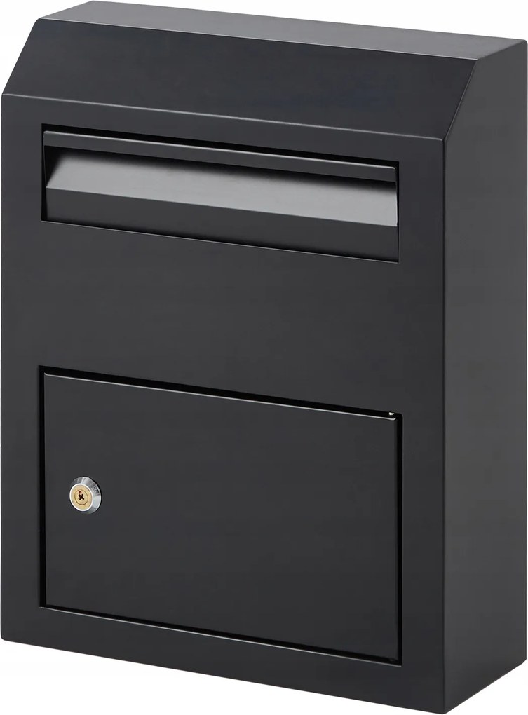 Postaládák, Falra Szerelhető Postaláda Kültérre, 30.5*11*38CM, Kulcsos, Fekete