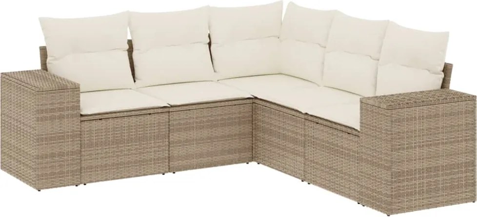 vidaXL 5 részes bézs polyrattan kerti ülőgarnitúra párnákkal