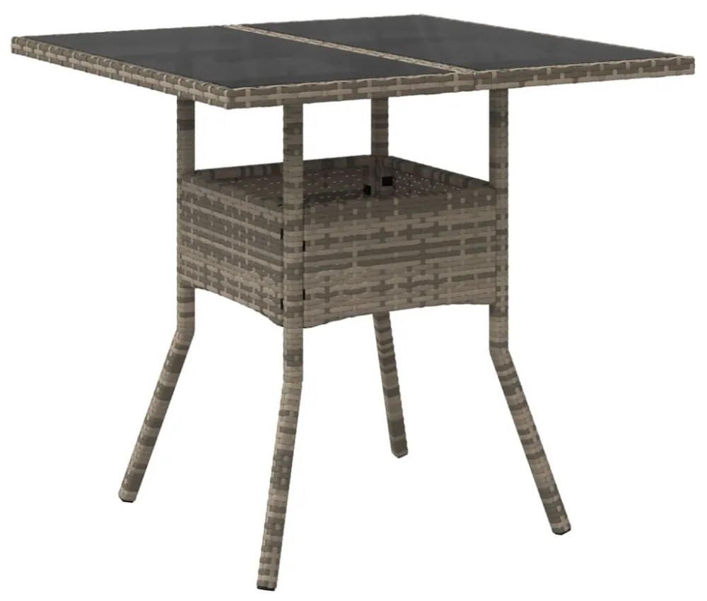 szürke polyrattan üveglapos kerti asztal 80 x 80 x 75 cm