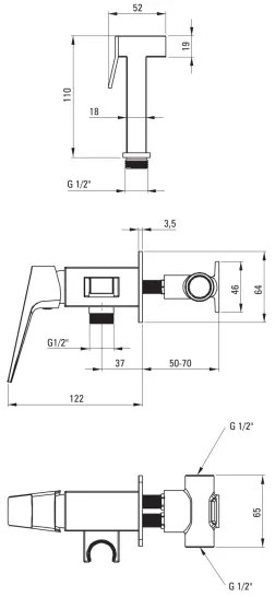 Deante BQL_N34M - BLUR bidé csaptelep kézi zuhannyal, falba süllyeszthető kivitel, fekete