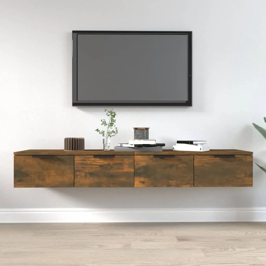2 db füstös tölgyszínű szerelt fa fali szekrény 68 x 30 x 20 cm