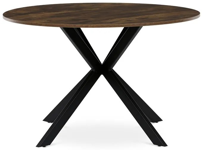 Kerek Étkezőasztal 120×120×75,5 cm, MDF Old Wood + Fekete Fém Láb