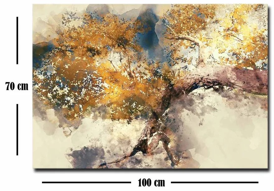 Vászon falikép, absztrakt festék, 70x100 cm, krémszínű-világosbarna - JOUVENCE