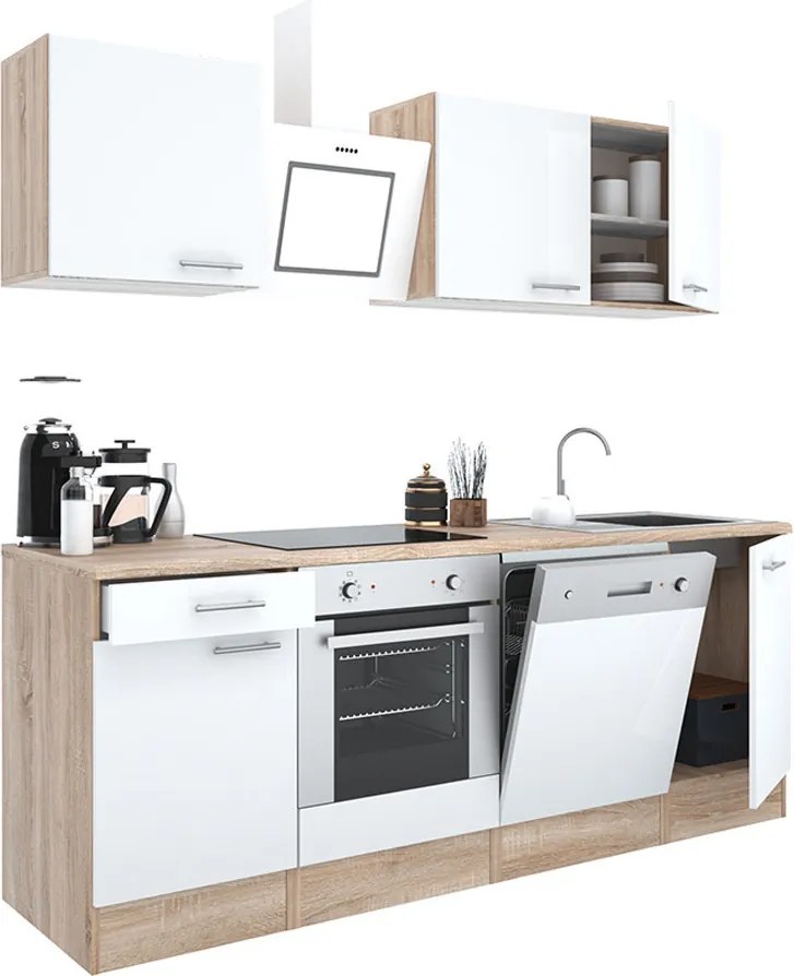 Yorki 220 konyhabútor sonoma tölgy korpusz,selyemfényű fehér fronttal alsó sütős elemmel