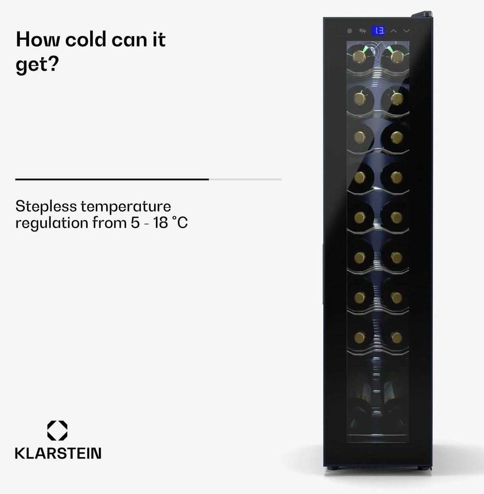 Klarstein Shiraz 18 Slim Uno, borhűtő, 18 palack, 5 - 18 °C, érintésvezérlés