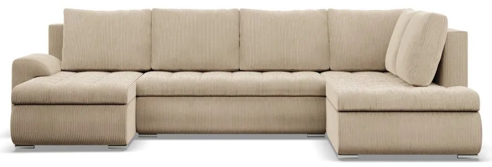 Tokio U sarokkanapé, 3 ágyneműtartóval, kordbársony, jobboldali, bézs