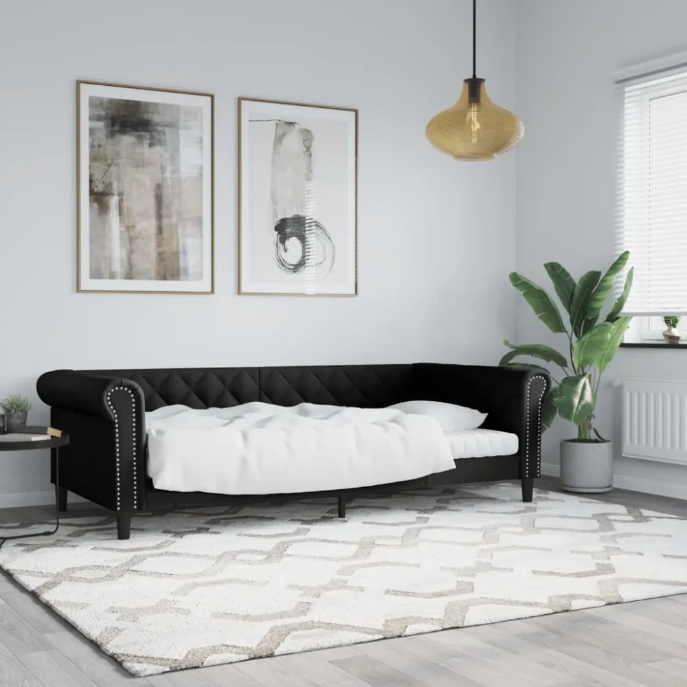 fekete műbőr kanapéágy 90 x 190 cm