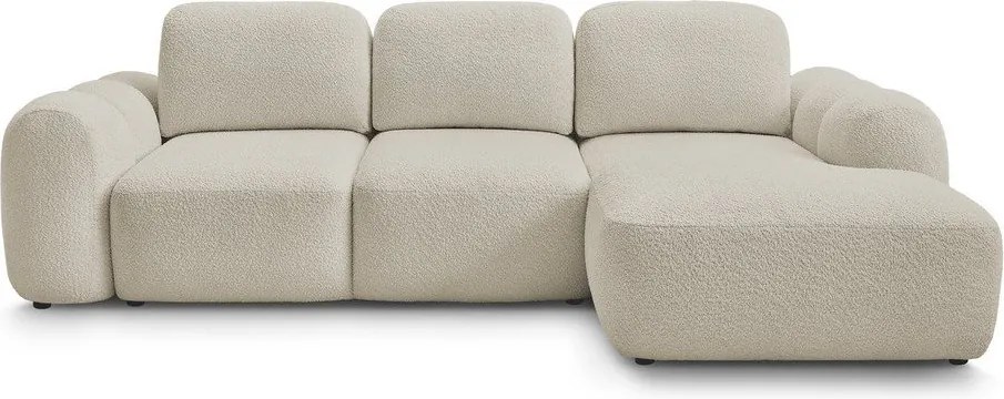 Bézs buklé kinyitható-tárolóhelyes sarokkanapé (jobb oldali-heverő résszel) Montaigne – Bobochic Paris