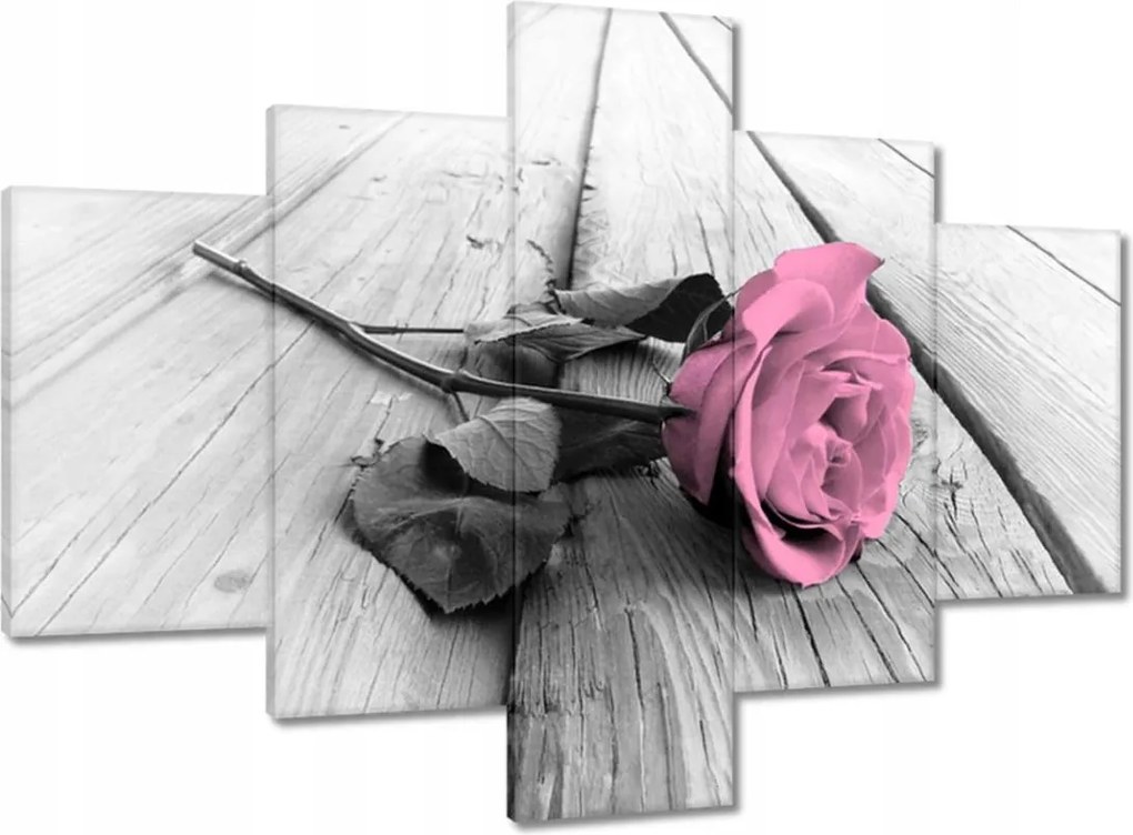 Vászonkép 100x70 Rózsa világos deszkákon