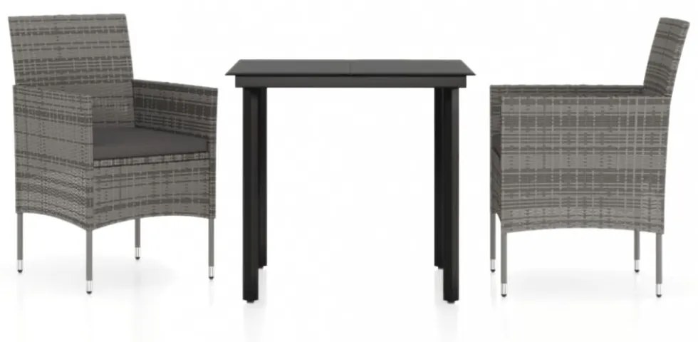 3 részes szürke és fekete kerti étkezőgarnitúra párnákkal