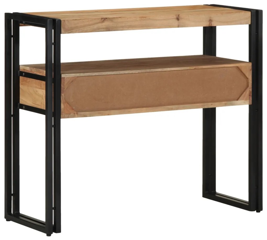 Konsole Asztal Fekete 90x33x75 cm Tömör Akácfa és Fém