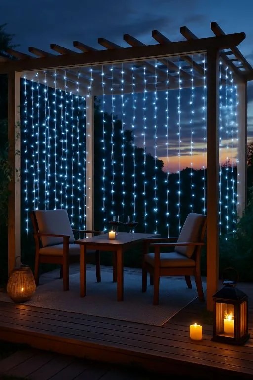 Kültéri fényfüggöny 3×3 m hideg fehér 300 LED