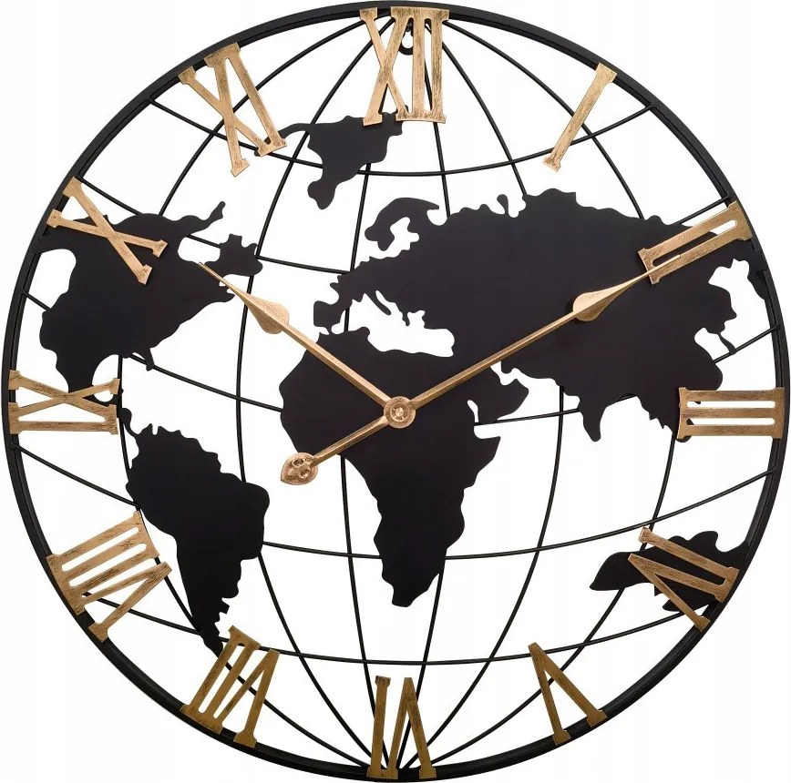 Nagy Fekete Fém Falióra Világtérkép Mpm E04.4532 60 cm