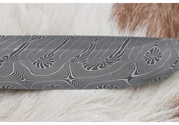 Exkluzív damaszkuszi kés 13 cm szerpentinit/rénszarvas agancs