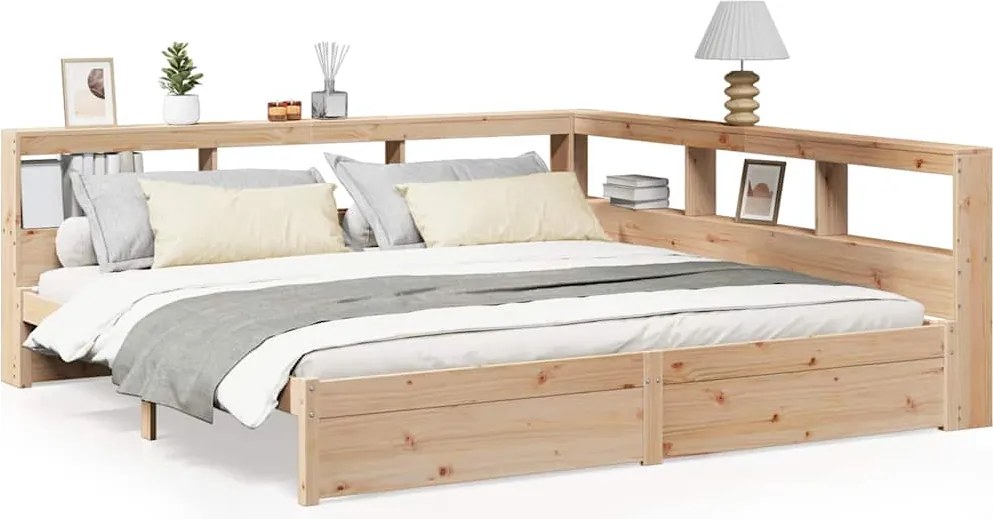 vidaXL tömör fenyőfa könyvespolcos ágy matrac nélkül 180 x 200 cm