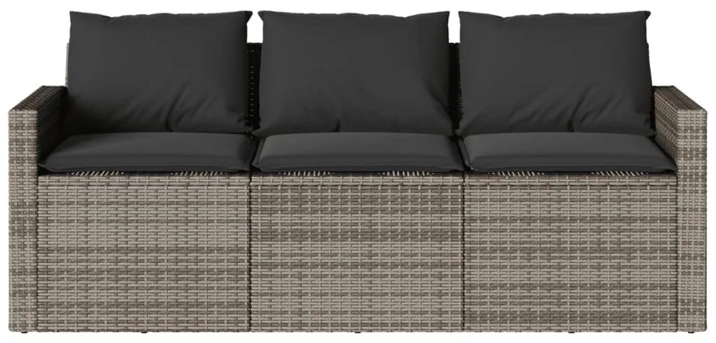 3 személyes szürke polyrattan kerti kanapé párnával
