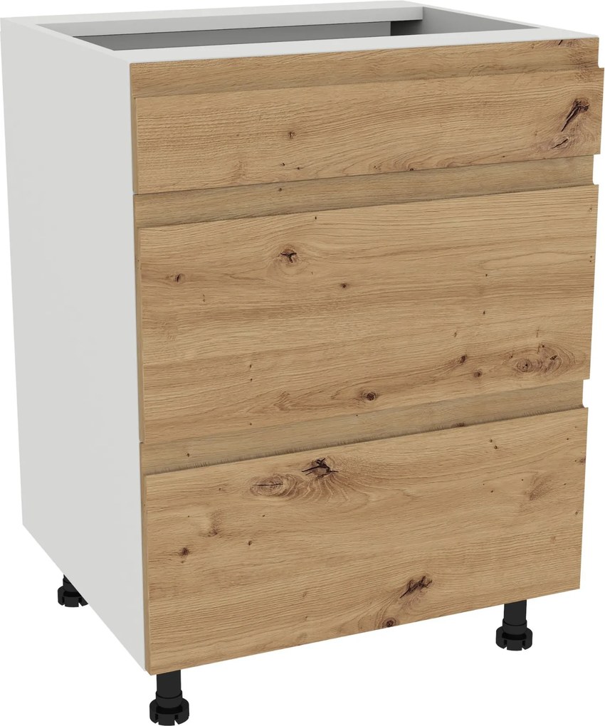 Fiókos szekrény Slim 60 Frezo Fehér front Fogantyú nélküli tölgy Artisan