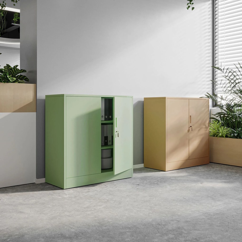 Alacsony fém irattartó szekrény BEATA, 900 x 930 x 400 mm, Fresh Style: pasztellzöld