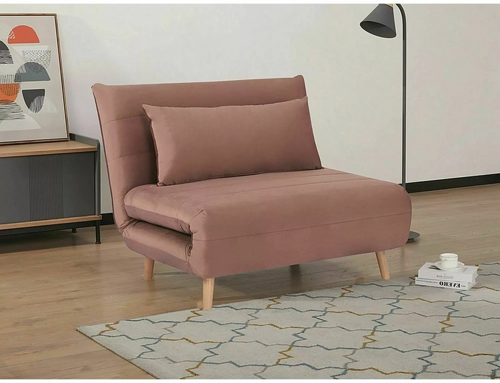 Rózsaszín kinyitható fotel SPIKE VELVET