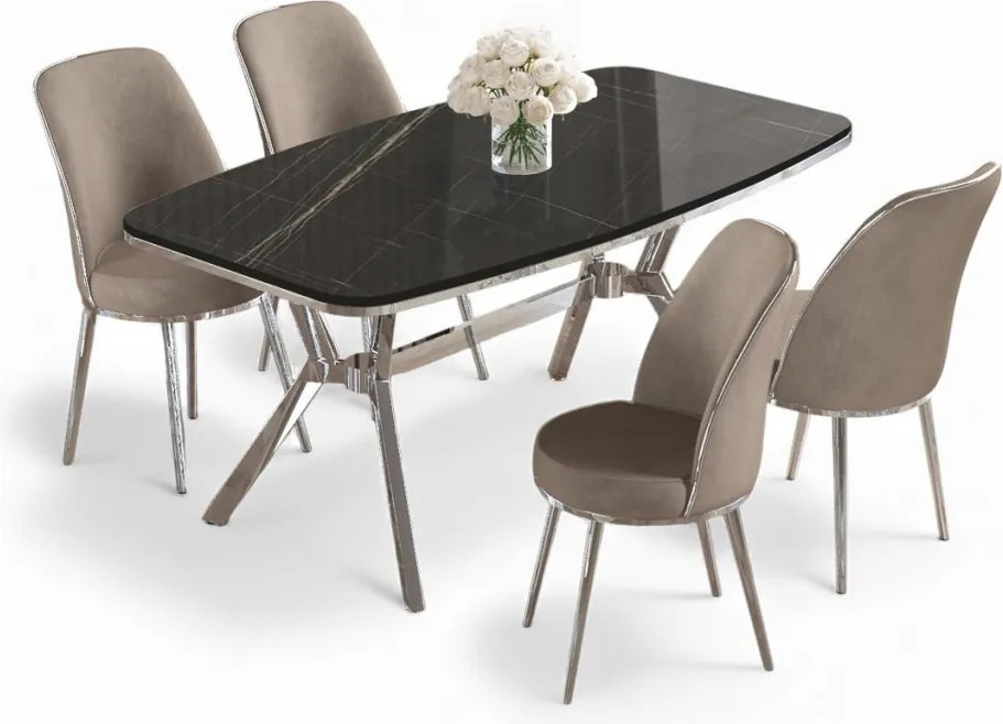 Lena étkezőgarnitúra, fekete márvány-króm, 160 cm – TR240CHR2877