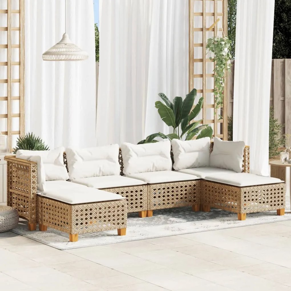 6 részes bézs polyrattan kerti ülőgarnitúra párnával
