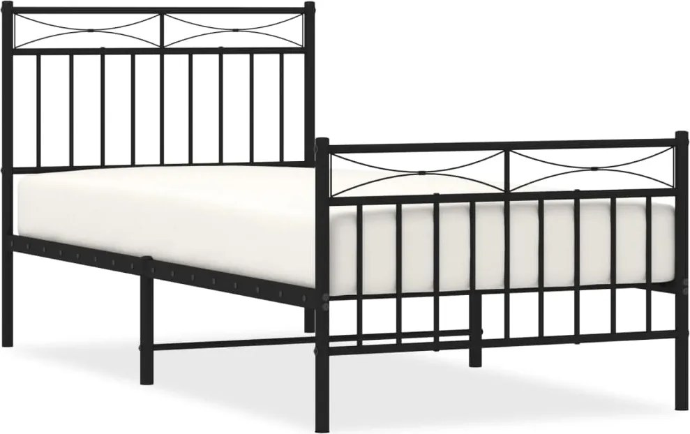 vidaXL fekete fém ágykeret fej- és lábtámlával 90 x 200 cm