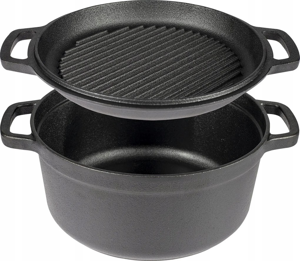 Öntöttvas fazék grill serpenyővel 3,5L