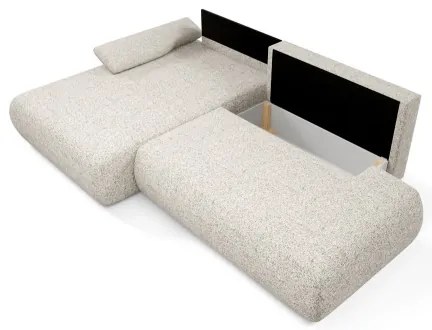 PRATO L-alakú, balos, kinyitható sarokkanapé tárolóval, bézs